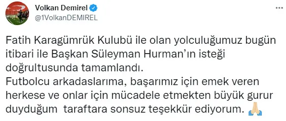 Son dakika: Volkan Demirel Karagümrük'ten ayrıldığını açıkladı - 1