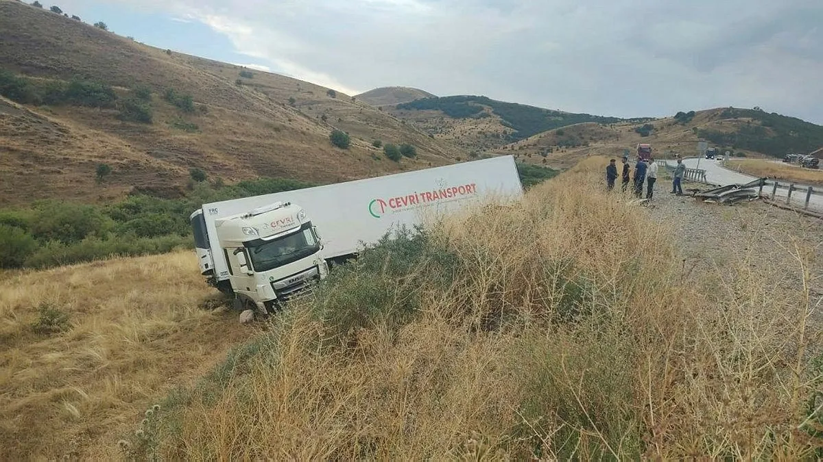 Kontrolden çıkan tır 50 metreden şarampole uçtu