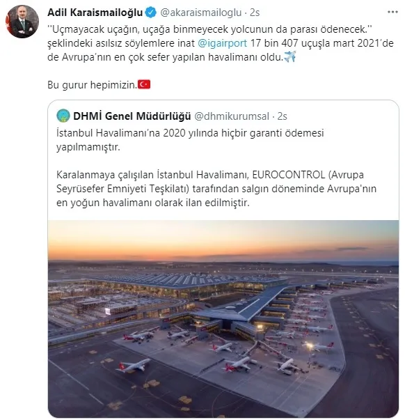 Ulaştırma ve Altyapı Bakanı Adil Karaismailoğlu'ndan İstanbul Havalimanı paylaşımı! “Bu gurur hepimizin” - 1