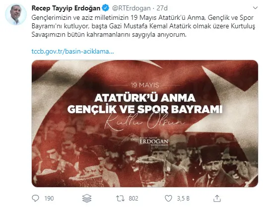 Başkan Erdoğan: Cumhuriyet’in teminatı Aziz Türk Gençliğidir