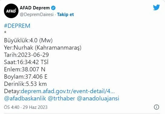 Kahramanmaraş'ta korkutan deprem! AFAD büyüklüğünü duyurdu