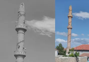Yıldırım düşen caminin minaresi yıkıldı