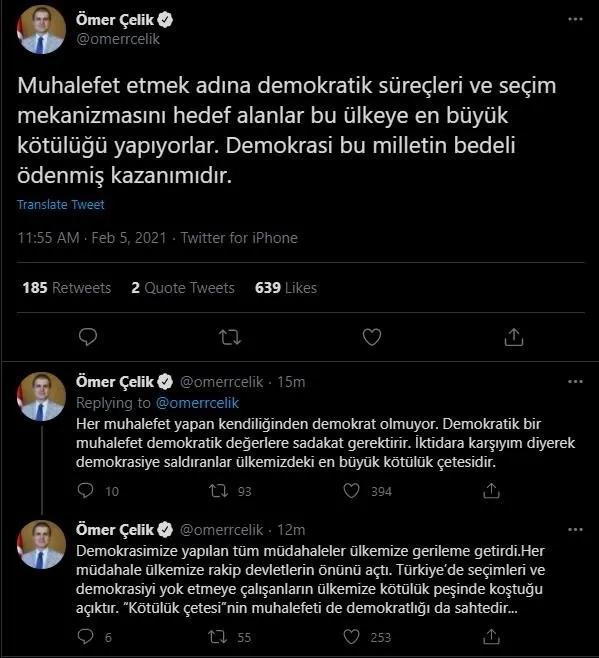 Son dakika: AK Parti Sözcüsü Ömer Çelik’ten Boğaziçi provokasyonu tepkisi: Demokrasiye saldıranlar en büyük kötülük çetesidir