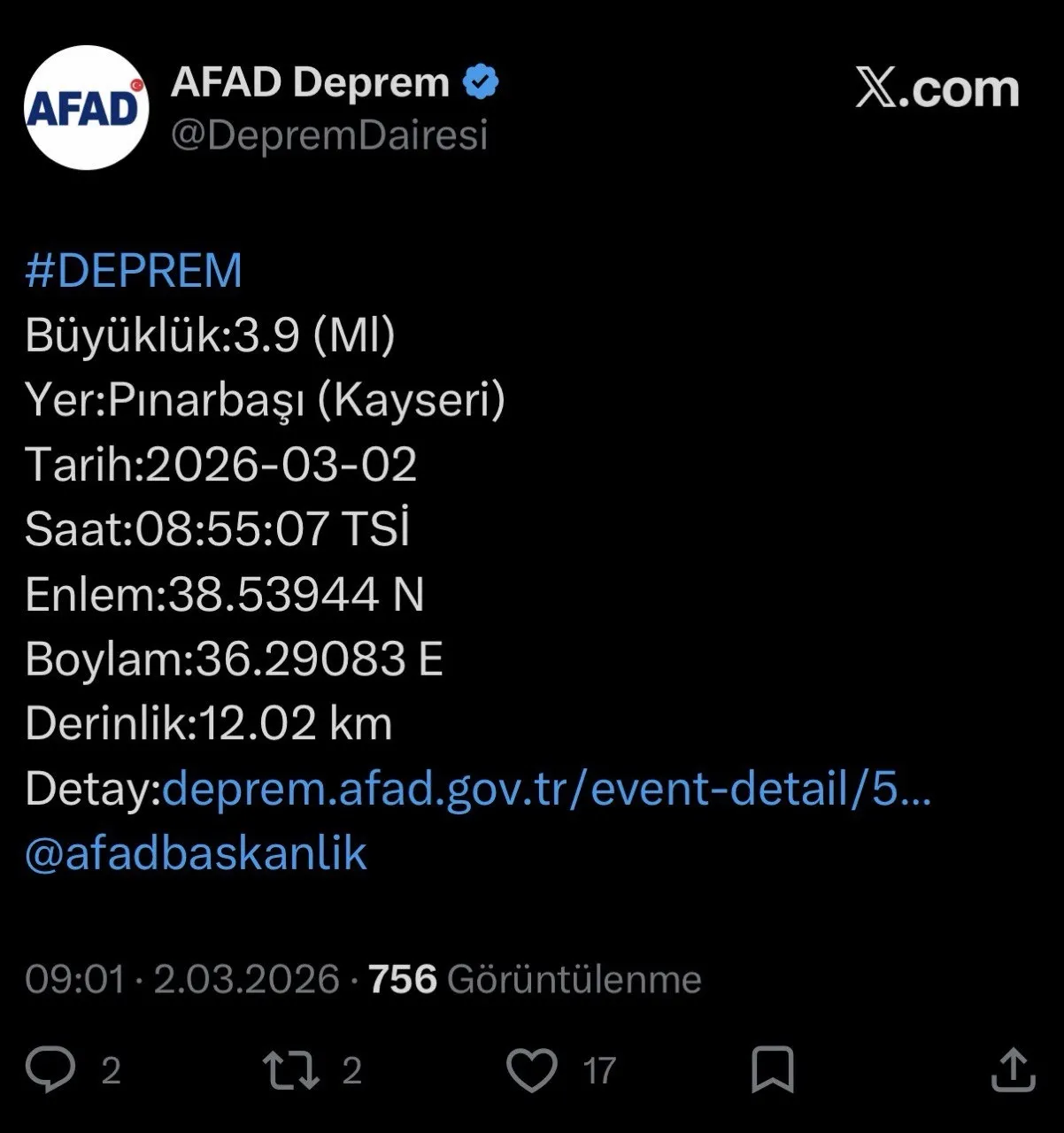 Kayseri'de deprem! AFAD büyüklüğünü açıkladı: Nevşehir, Kahramanmaraş, Sivas...