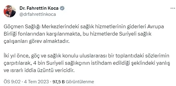 Sağlık Bakanı Fahrettin Koca’dan Suriyeli sağlıkçı istihdamı iddiasına açıklama