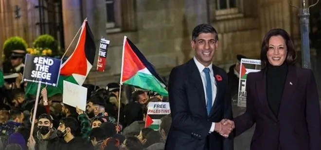 İngiltere Başbakanı’na Gazze protestosu! “Kamala Harris, Rishi Sunak, Keir Starmer ellerinizde kan var”