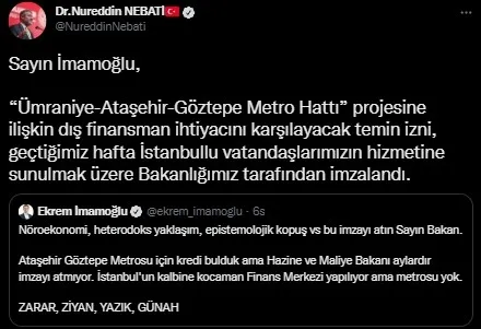 İmza algısı yapan İmamoğlu’na şok! Bakan duyurdu geçen hafta imzalandı: Umarım projelerin üzerine beton dökmezsiniz