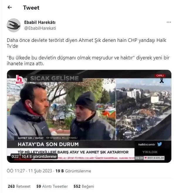 TİP’li Ahmet Şık Halk TV canlı yayınında devlete isyan çağrısında bulundu