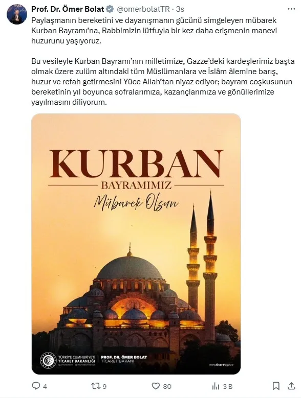 adalet-bakani-yilmaz-tunctan-kurban-bayrami-mesaji-biriz-beraberiz-hep-birlikte-turkiyeyiz-kabineden-pes-pese-1749158133081.jpg Ticaret Bakanı Ömer Bolat'ın Kurban Bayramı mesajı (X- Ekran Görüntüsü)