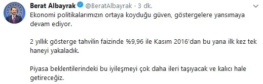 Son dakika: Hazine ve Maliye Bakanı Berat Albayrak’tan ekonomi mesajı