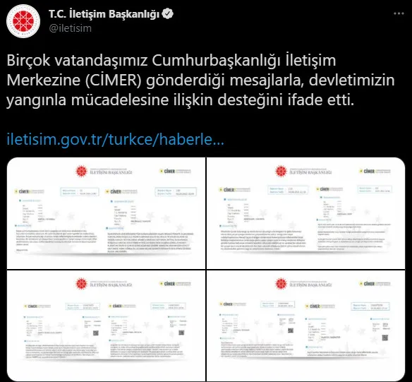 İletişim Başkanı Fahrettin Altun CİMER'e atılan yangınla mücadeleye destek mesajlarını yayınladı - 6