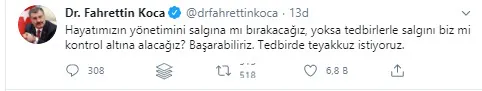 Son dakika: Sağlık Bakanı Fahrettin Koca Twitter’dan uyardı: Tedbirde teyakkuz istiyoruz