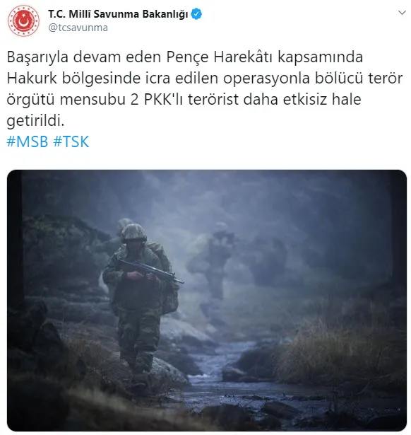 Pençe Harekatı’nda 2 terörist etkisiz hale getirildi