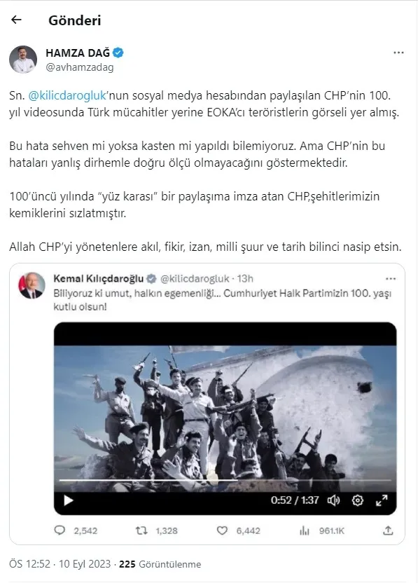 Kemal Kılıçdaroğlu’nun paylaştığı CHP’nin 100. yıl videosunda EOKA’lı teröristler yer aldı