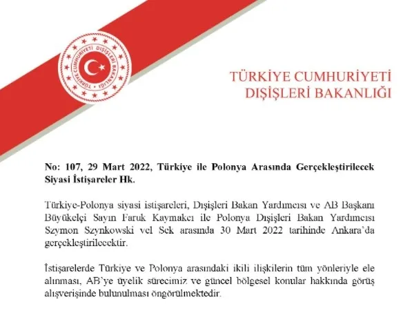 Dışişleri Bakanlığından "Türkiye- Polonya siyasi istişareleri" açıklaması - 1