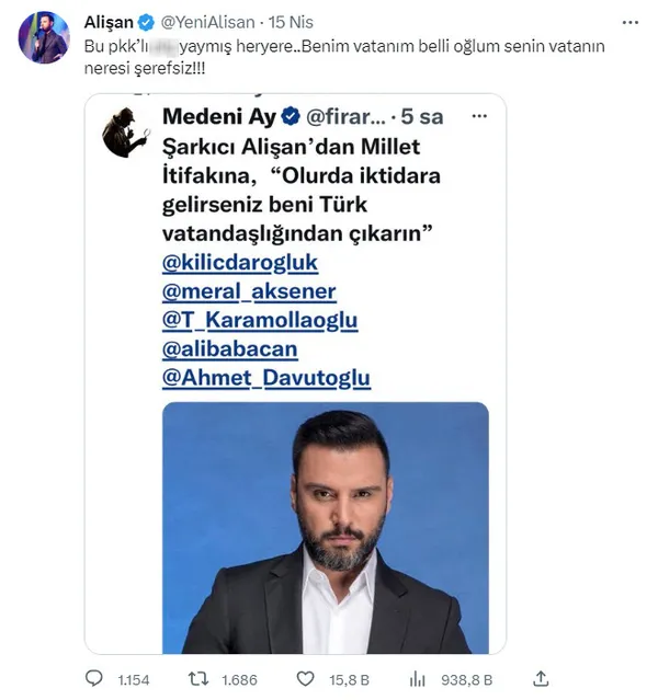 Alişan’dan sosyal medyada yayılan iftiralara sert tepki: Benim vatanım belli senin neresi?