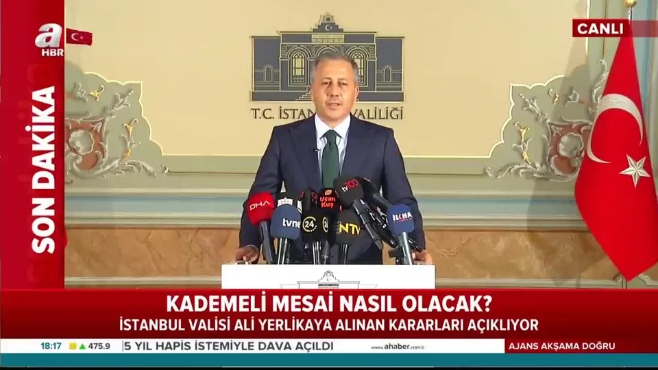 İstanbul Valisi Ali Yerlikaya kademeli mesai planını açıkladı