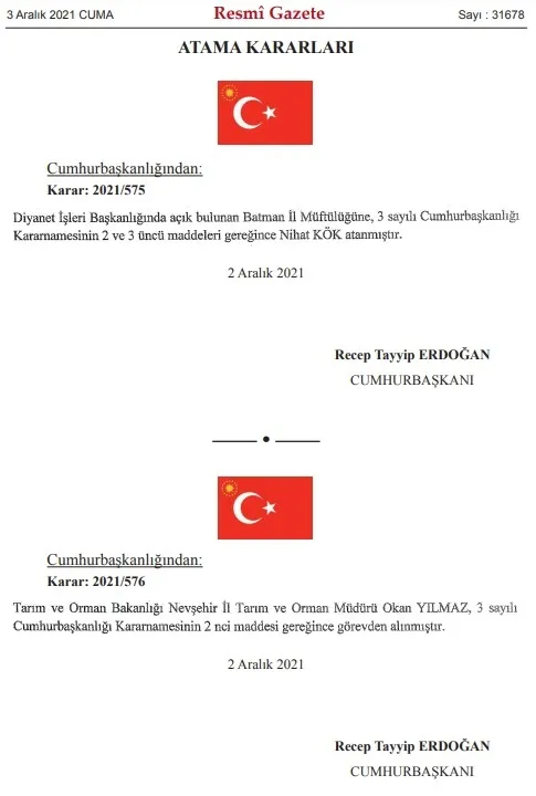 Cumhurbaşkanlığı atama kararları Resmi Gazete’de