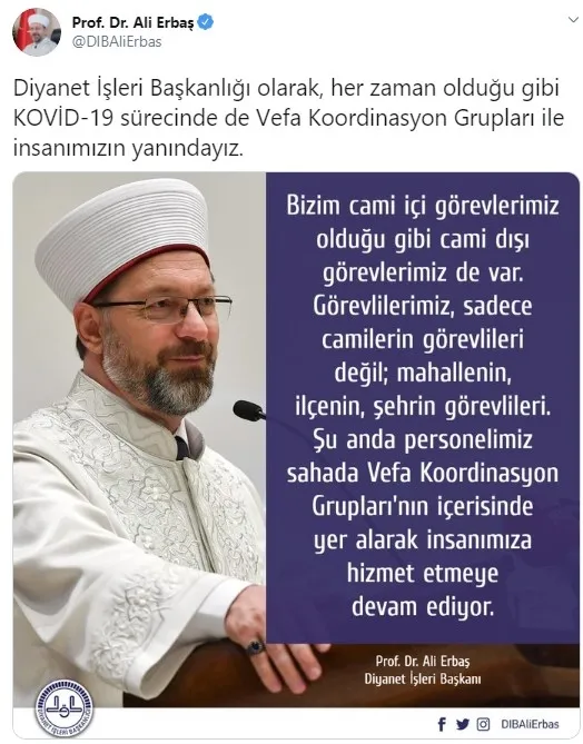 Diyanet İşleri Başkanı Erbaş'tan 'Vefa Koordinasyon Grupları'na destek - 1