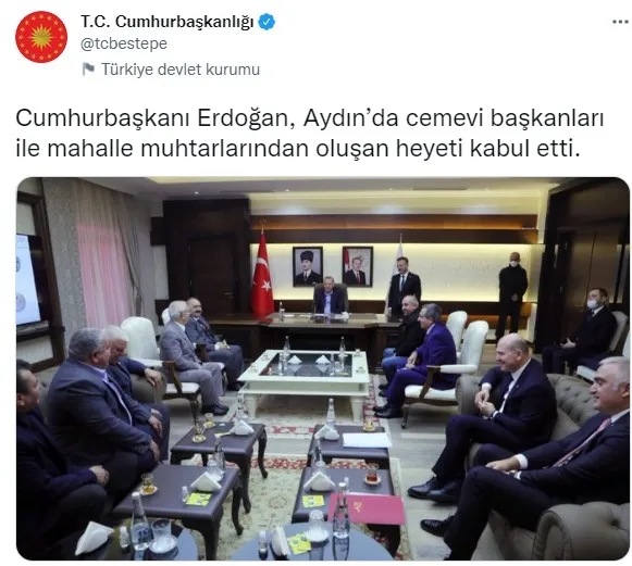 Başkan Erdoğan Aydın Valiliğini ziyaret etti! Cemevi başkanları ile muhtarlardan teşekkür ziyareti