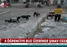 Öğrencilere buz üstünde şınav cezası