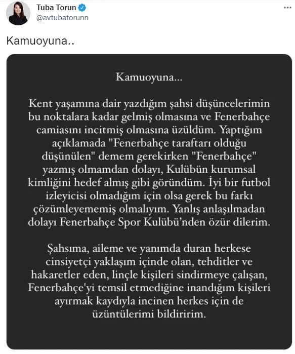 CHP ile Fenerbahçe arasında ipler gerildi! Tuba Torun özür diledi ama tepkiler dinmedi