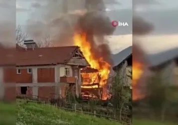 Düzce'de ahşap ev ve traktör alevlere teslim oldu