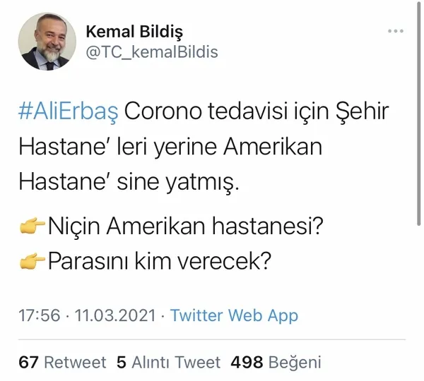 Diyanet İşleri Başkanı Ali Erbaş üzerinden algı operasyonu! İşte Kovid-19 tedavisi sürerken yalan paylaşımda bulunan ekip