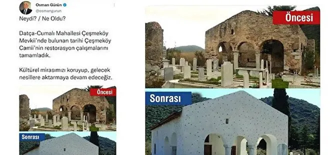 CHP’lİ Muğla Büyükşehir Belediyesi’nin Çeşmeköy Camii restorasyonu tartışma konusu oldu! Osman Gürün’e sosyal medyadan tepki yağıyor