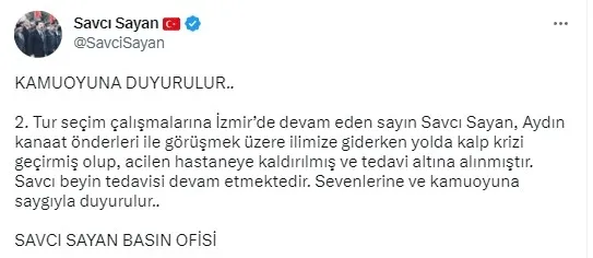 AK Partili Savcı Sayan kalp krizi geçirdi! Savcı Sayan’ın sağlık durumuna ilişkin yeni açıklama! Hayati tehlikesi var mı?