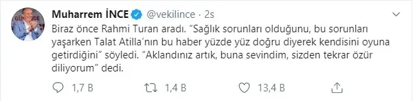 Muharrem İnce Twitter'dan açıkladı: 'Oyuna geldik, özür dilerim' - 1