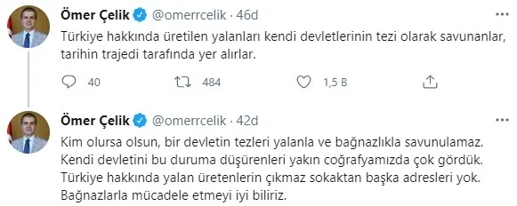 AK Parti Sözcüsü Ömer Çelik’ten Yunanistan Dışişleri Bakanı Nikos Dendias’ın Türkiye hakkındaki sözlerine tepki