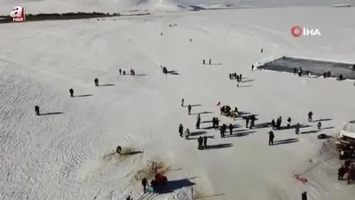 Atlar buz üzerinde dörtnala