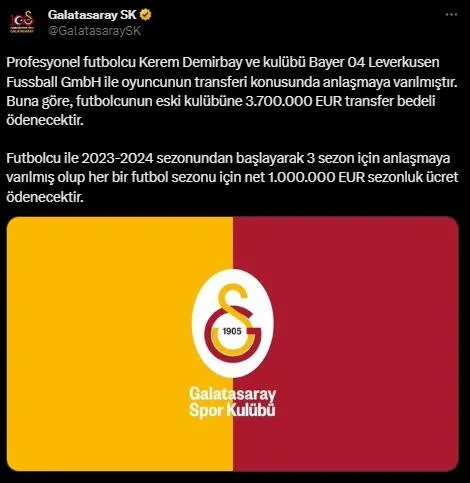 Galatasaray Kerem Demirbay transferini resmen duyurdu! İşte bonservis ve sözleşme maliyeti