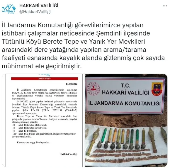 hakkari-valiligi-kayalik-alana-gizlenmis-el-bombalari-ve-muhimmat-ele-gecirildi-1665777902687.jpg Hakkari Valiliği: Kayalık alana gizlenmiş el bombaları ve mühimmat ele geçirildi - 1