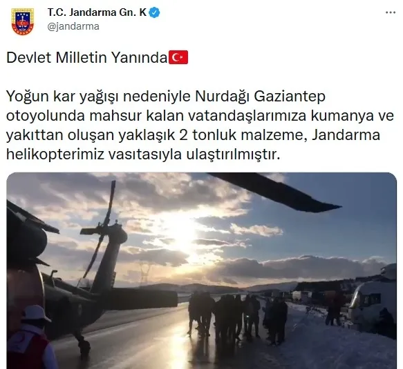 Devlet milletin yanında! TAG Otoyolu’nda vatandaşın yardımına Jandarma ve Gaziantep Valiliği yetişti