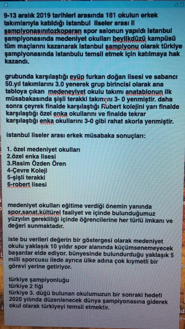 İstanbul liseler arası masa tenisi birincisi Medeniyet Okulları