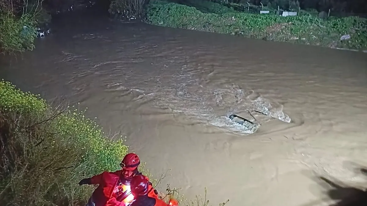 İzmir'de dereye düşen otomobilde mahsur kalan sürücü kurtarıldı