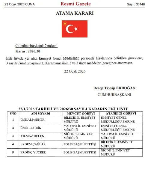 3 ilin Emniyet Müdürü değişti! Karar Resmi Gazete'de