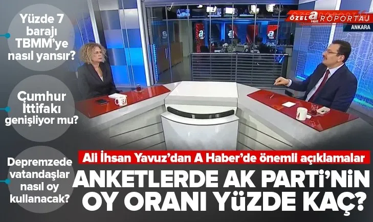 Son anket sonuçları belli oldu! AK Parti’nin oy oranı yüzde kaç? Ali İhsan Yavuz A Haber’de açıkladı