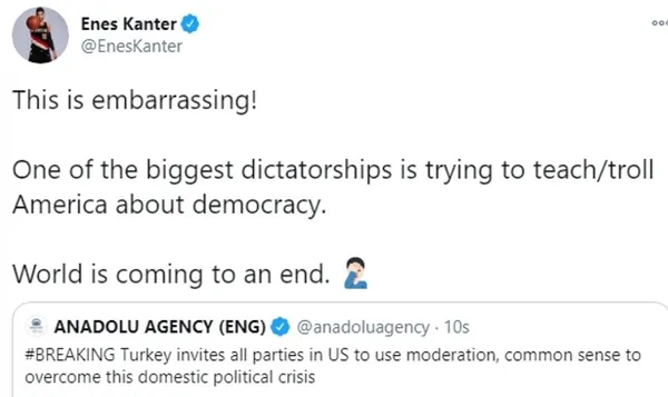 Türkiye ABD’deki işgal girişimine tepki gösterdi FETÖ’cü Enes Kanter hazmedemedi