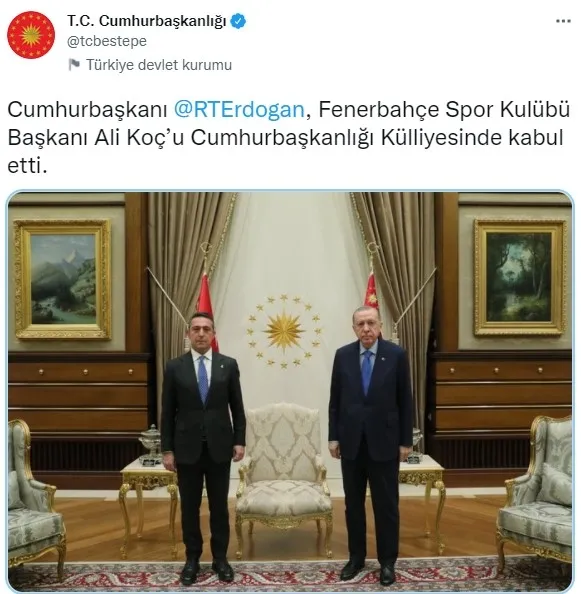 Son dakika: Başkan Erdoğan, Ali Koç’u kabul etti