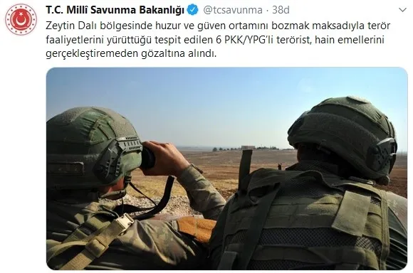 Son dakika: MSB: Zeytin Dalı bölgesinde 6 terörist gözaltına alındı - 1