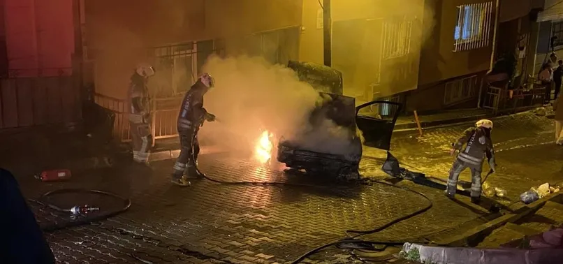 Park halindeki araç alev alev yandı! Yokuşta kayarak korkuluklara çarptı