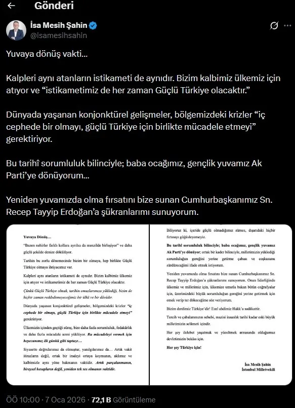 bugun-ak-partiye-3-milletvekili-katilacak-rozetlerini-baskan-erdogan-takacak-1767775088498.jpeg İstanbul Milletvekili İsa Mesih Şahin'in paylaşımı (X ekran görüntüsü)