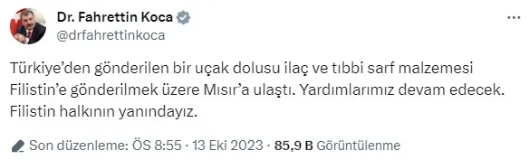 1697222749722.jpg Türkiye'den Filistin'e yardım eli! Bir uçak dolusu tıbbi malzeme gönderildi - 1