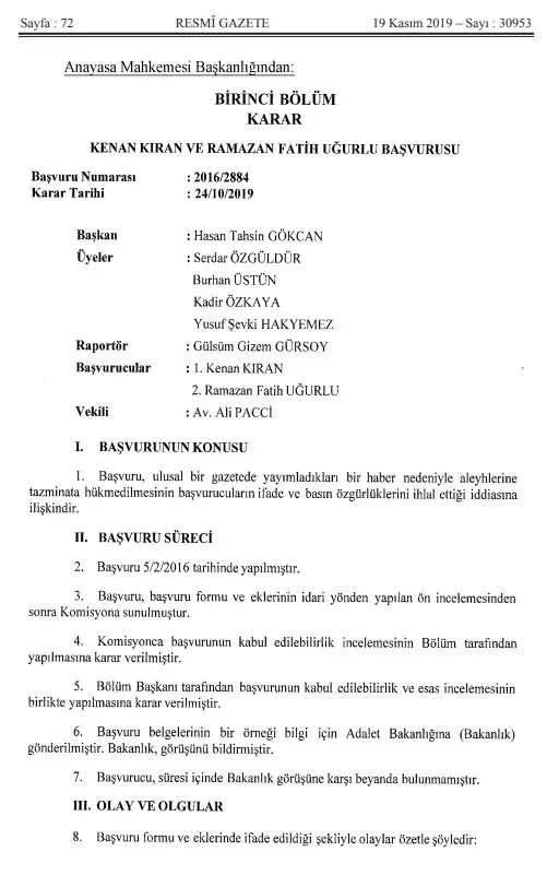 Son dakika: AYM'den emsal karar! "Gazeteciden savcı gibi hareket etmesi beklenemez"