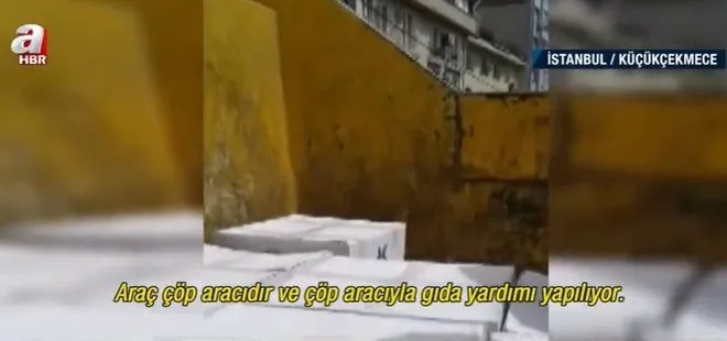 CHP’li Küçükçekmece Belediyesi ramazan kolilerini çöp kamyonuyla dağıttı! Skandal görüntüler