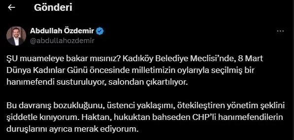 AK Parti İstanbul İl Başkanı Abdullah Özdemir'in yaptığı paylaşım (X ekran görüntüsü)