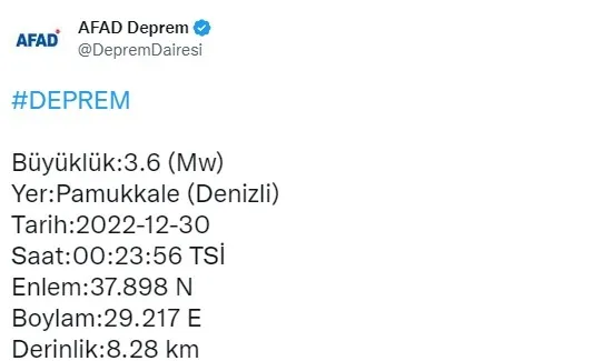 Denizli Pamukkale'de deprem | 2022 AFAD SON DEPREMLER - 1
